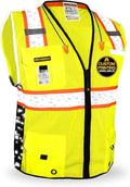KwikSafety - BIG KAHUNA DIGITAL Safety Vest [LIMITED EDITION] Class 2 ANSI OSHA Reflective Vest Durable High Visibility Vest Construction Safety Vest for Men Industrial Work Gear/Yellow Medium