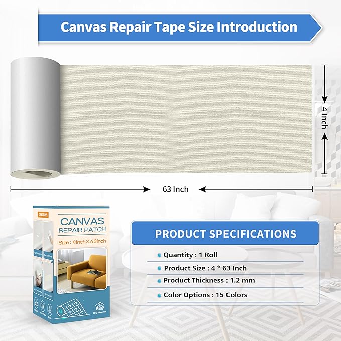 KING MOUNTAIN Canvas Repair Tape,Outdoor Gear Patch, 4×63 Inches,Waterproof,Self-Adhesive for Repairing Boat Covers,Sun Shades,Sofas,Tents,Lounge Chairs,Awnings (Rice Coffee)