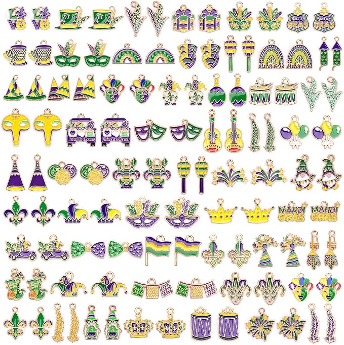SANNIX 110 Pcs/55 Pairs Mardi Gras Charms, Mardi Gras Charms by SANNIX
