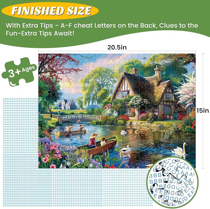 500 Pieces Puzzle for Adults, Waterside Cottage Puzzle, Recycled Cardboard - Image 4