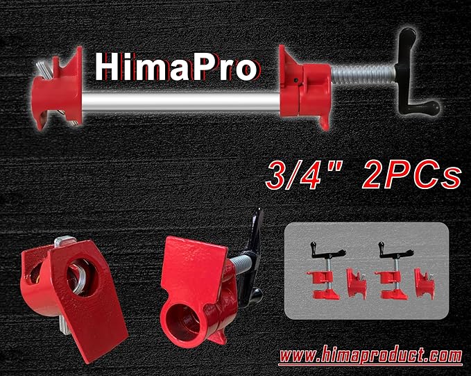 HimaPro 2-Pack 3/4 Inch H-Style Professional Pipe Clamp Set - Designed For Woodworking, Carpentry, Home Improvement, and DIY Jobs