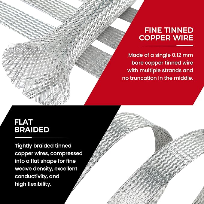 Tinned Copper Braid Cable Wire Shielding Sleeve, 5/16 in Wide, 15ft | Ground - Image 5