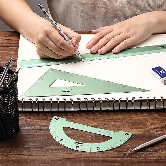 Mr. Pen- Metal Geometry Kit, 4 Pack, 45° & 30°/60° Set Squares | 6" Protractor - Image 3