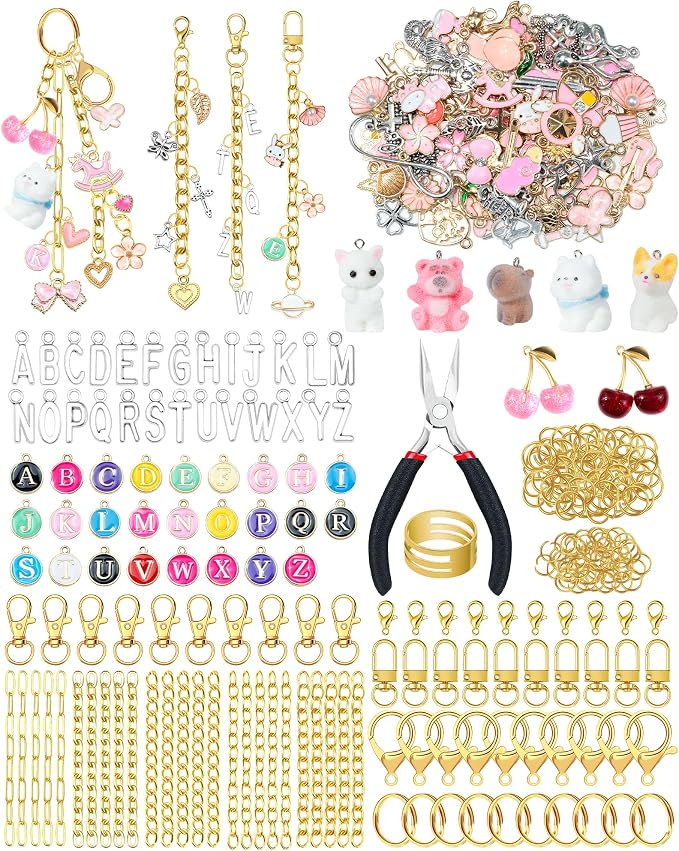 FIVEIZERO 387Pcs Charms Lip Gloss Keychain Making Kit, Charm Making Kit by FIVEIZERO
