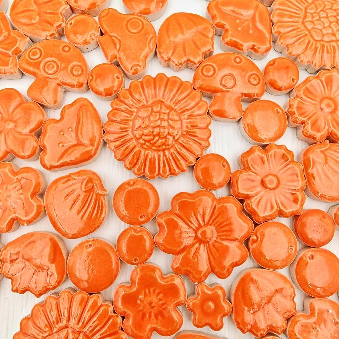 500g/1.1lb Ceramic Mosaic Tiles Mixed Shapes of Flowers, Mushrooms - Image 3