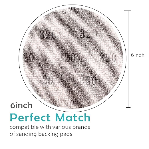 Mesh 5 inch 6 inch Sanding Discs 35PCS Hook and Loop Sanding Discs, Dust-Free, Ideal for Metal, Wood, Composites, Stock Removal, and Fine Finishing (6in, 320 Grit)