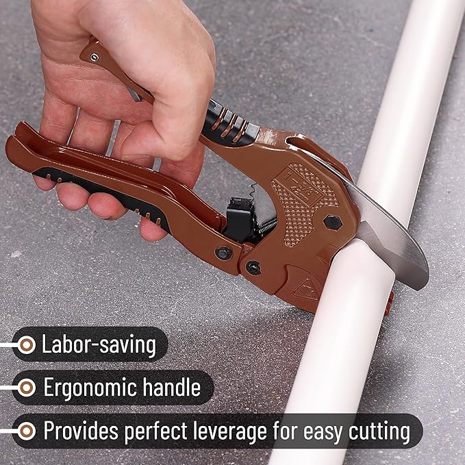 Bates- PVC Pipe Cutter, Cuts up to 1-5/8", Brown Ratcheting PVC Pipe Cutter Tool, Pipe Cutters PVC Pipe Shears, Plastic Pipe Cutter, PEX Pipe Cutter, PVC Cutter Tool, PVC Ratchet Cutter