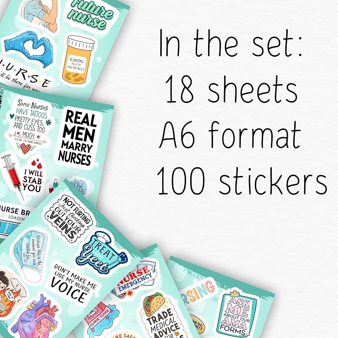 100Pcs Funny Nurse Stickers for Water Bottle, Laptop - Image 2