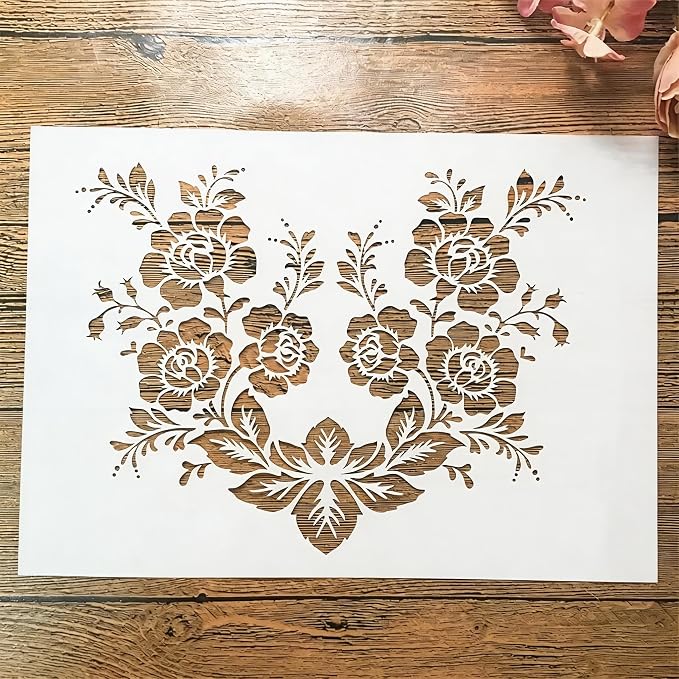 TIAMECH A4 Rose Branch Stencil for Painting | Reusable by TIAMECH