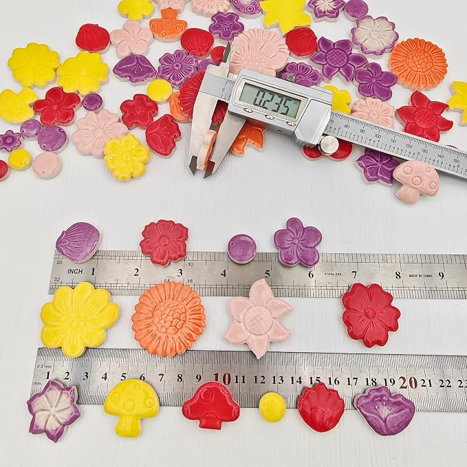 500g/1.1lb Ceramic Mosaic Tiles Mixed Shapes of Flowers, Mushrooms - Image 5