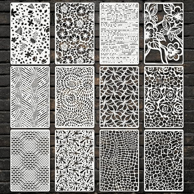Geometric Texture Stencils for Crafts Reusable 12Pcs Stencils | DIY Art by Unknown