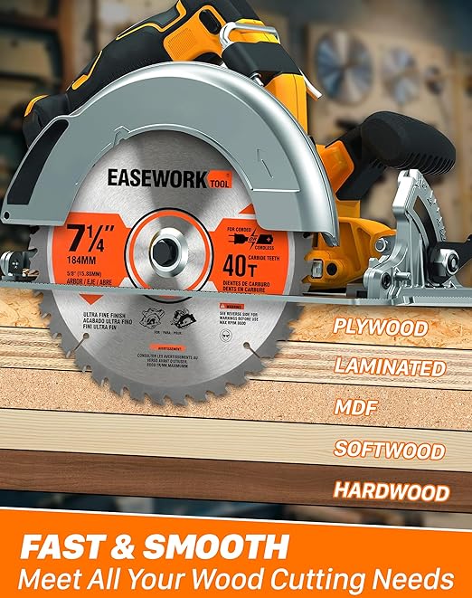 EASEWORK 7-1/4 Inch Circular Saw Blade, 40T, 5/8" Arbor, ATB Carbide Teeth, 3-Pack, Precise Crosscutting for Softwood&Hardwood, Fits DEWALT DCS570B, DCS577B, DWA171440, Diablo D0740A