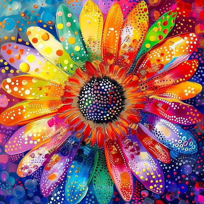 Bgraamiens Puzzle-Colorful Rainbow Pointillisme Gerbera Flower Jigsaw Puzzle by Bgraamiens