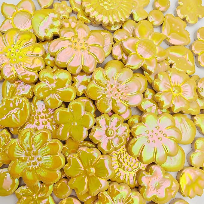 500g/1.1lb Ceramic Mosaic Tiles Mixed Shapes of Flowers, Mushrooms - Image 3