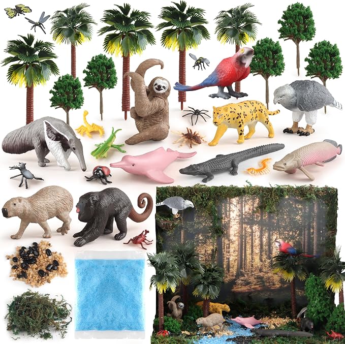 37PCS Rainforest Animals Figures Toys Set, Rainforest Diorama Supplies Include by Wookidel