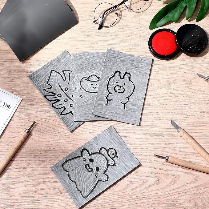 MotiMind 48 Pcs Gray Linoleum Block Rubber Stamp Carving Blocks Soft Linocut - Image 5