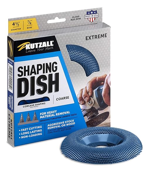 Kutzall Extreme Shaping Dish - Coarse, 4-1⁄2" (114.3mm) Dia. X 7⁄8" (22.2mm) Bore - Woodworking Angle Grinder Attachment for DeWalt, Bosch, Milwaukee. Abrasive Tungsten Carbide, DW412X90