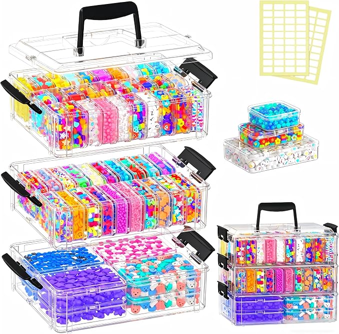 Bead Organizer Box 58 Pcs, 3-Tier Stackable Storage Box, and 3 Different - Image 3