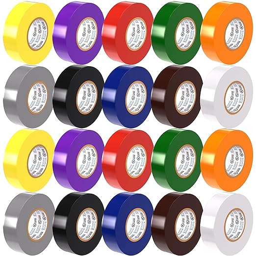 OHLECTRIC Professional Grade Vinyl Electrical Tape (20 Pack) Multicolored - 7 Mil Thick Flame-Retardant, Heat & Weather Resistant 3/4 Inch x 60 Feet | Ideal for Contractors & Electricians