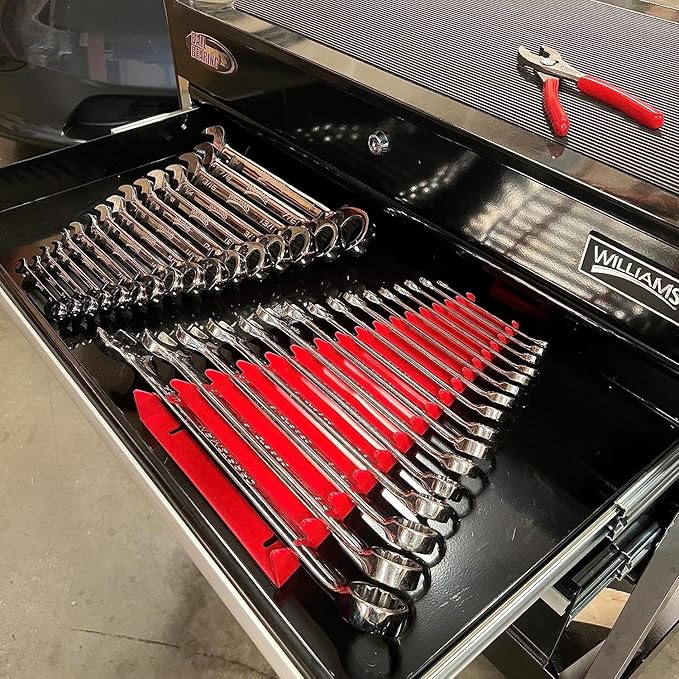 16-Tool Standard Wrench Organizer - Low-Profile V-Shape Holder, Fuel & Solvent Resilient - In-Drawer Tray for Garage, Workshop - Made in USA - Black