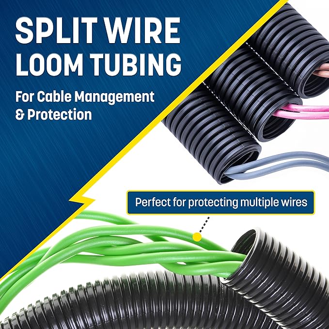 GS Power 3/4 Inch x 25 Ft Split Wire Loom Tubing, Split Cable Sleeve Cord Protector for Industrial Electrical Wires, Automotive Wire Cover Flexible, High Temperature Cable Conduit, Wrap