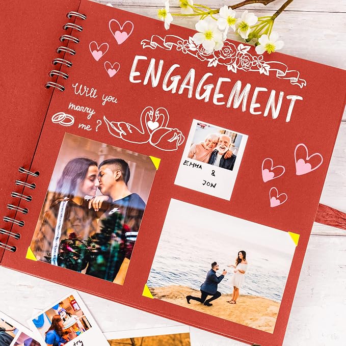 Bstorify Square Scrapbook Photo Albums 80 Pages Red Thick Paper, Ribbon Closure - Image 6