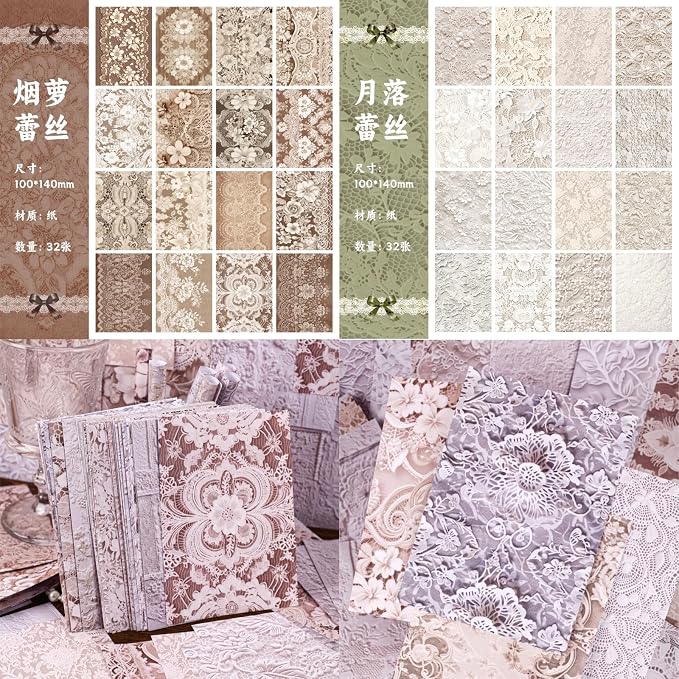 192 Sheets Vintage Romantic Lace-Themed Scrapbook Paper Kit, 4x5.5 Delicate - Image 3