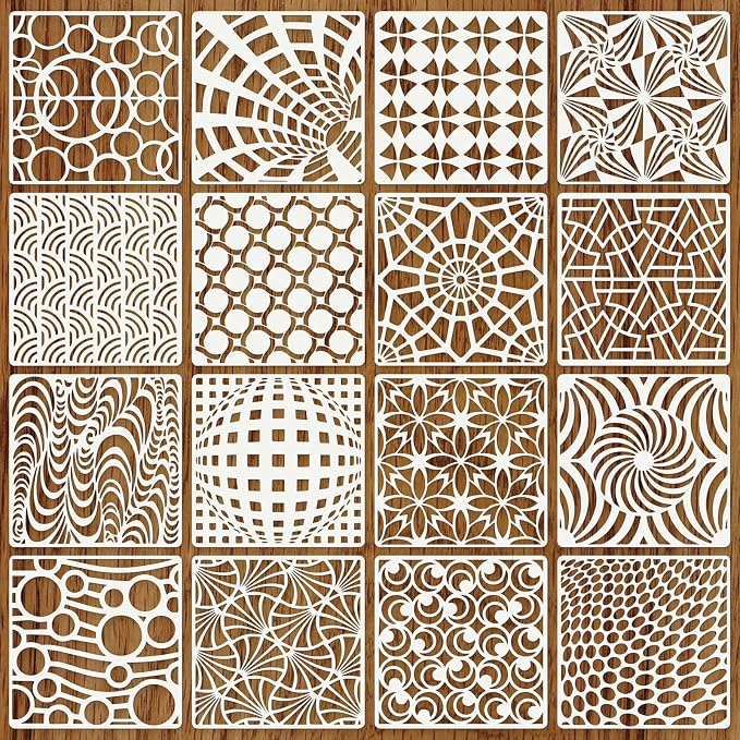 Geometric Texture Stencils for Crafts Reusable 16Pcs Stencils | DIY Art by Unknown