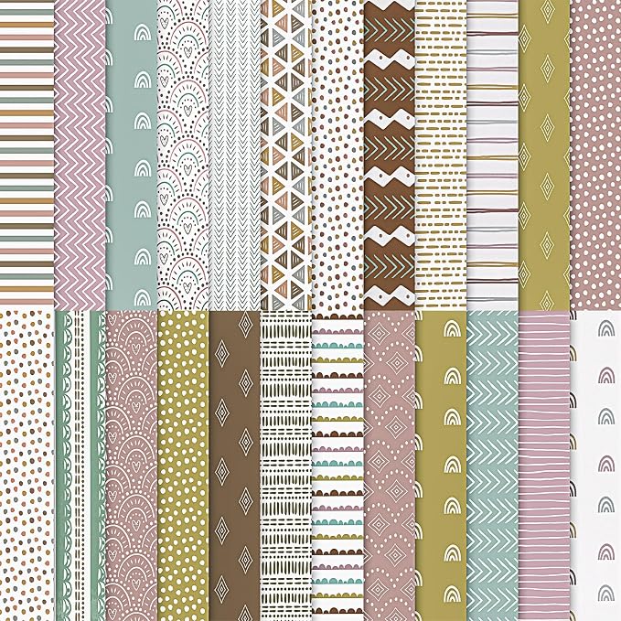 24 Sheets Scrapbook Paper, 12x12in Double-Sided Bohemian Patterned Craft Paper by Prudiut