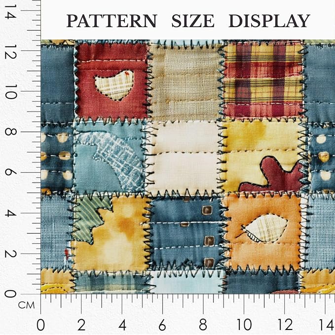 Patchwork Cotton Fabric Panel 61 x 36.6 Inches, Rustic Quilt Style Squares - Image 3