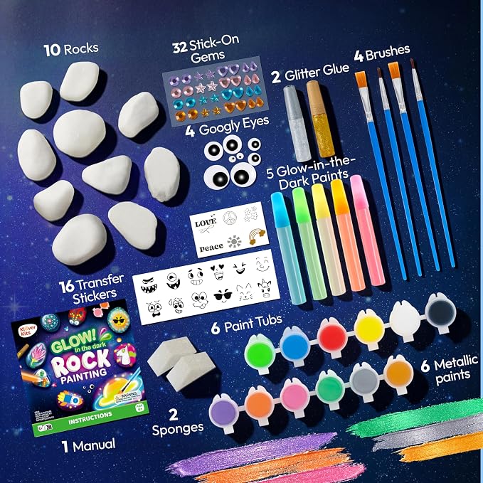 Rock Painting Kit- Glow in The Dark Rock Kit, Arts and Crafts - Image 4