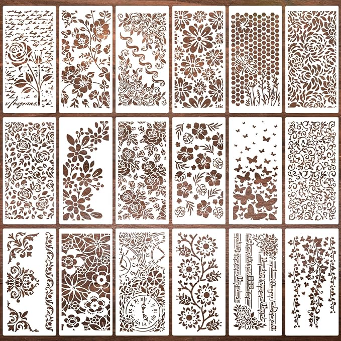 Floral Stencils for Crafts Reusable Texture Stencils Leaf Background Stencil by zosylley