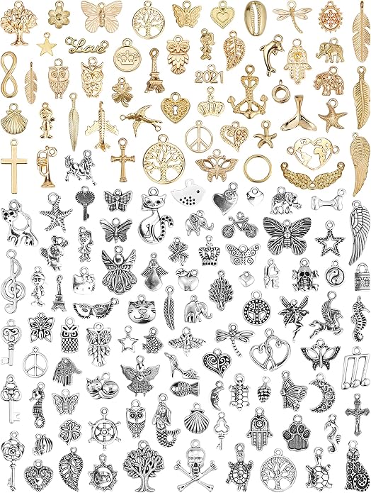 JIALEEY 150 PCS Wholesale Bulk Lots Jewelry Making Charms Mixed Antique Silver by JIALEEY