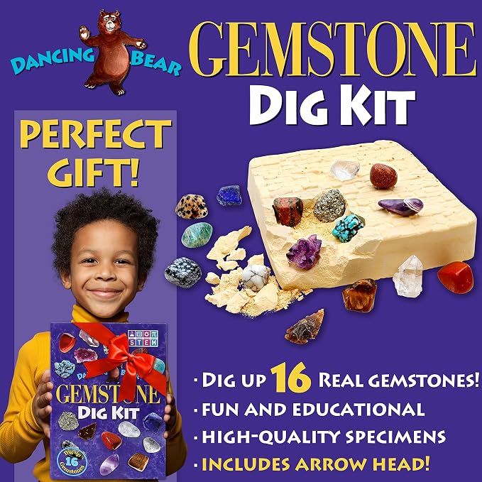 DANCING BEAR Gem stone Dig Kit, Excavate 16 Real Gems & Crystals including - Image 9