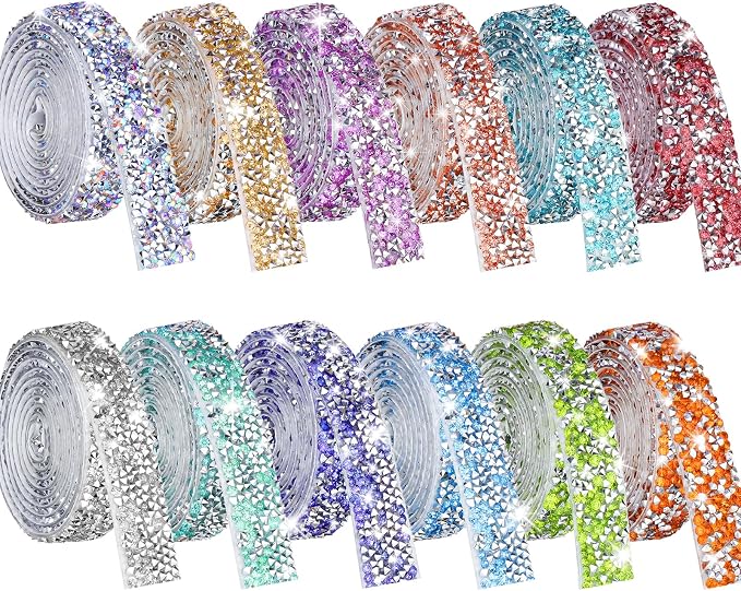 NiArt Self Adhesive Crystal Rhinestone Diamond Ribbon 12 Rolls Multi-Functional by NiArt