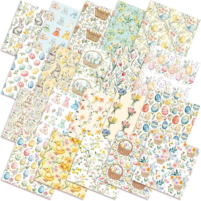 HunnmingRe 20 Pcs 10''x10'' Vintage Easter Quilting Fabric Square Bundle Pastel by HunnmingRe