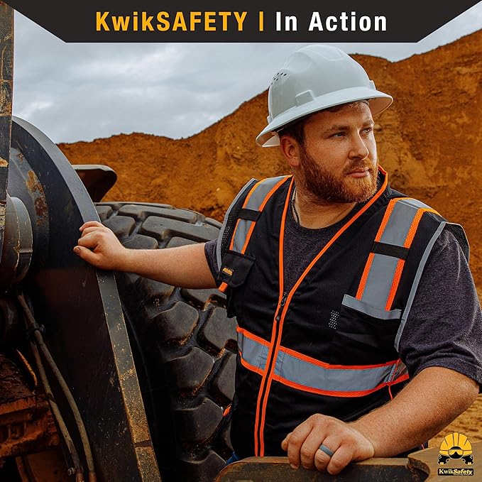 KwikSafety - Charlotte, NC - UNDERBOSS Safety Vest [11 POCKETS] Premium ANSI Class Unrated High Visibility Vest Construction Surveyor Reflective Vest Industrial Work Safety Vest for Men/Black Small