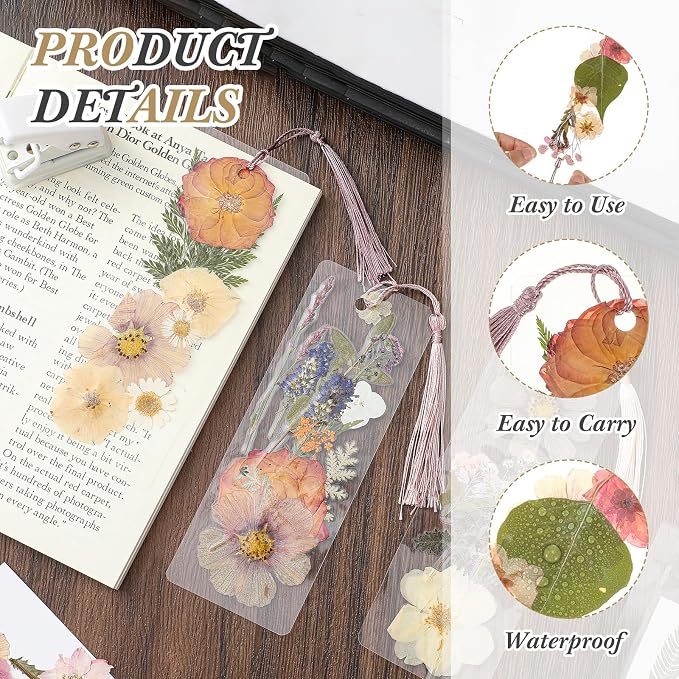 Fuyoooo 376 Pcs Pressed Flowers Bookmark Making Kit, DIY Bookmark Laminating - Image 3