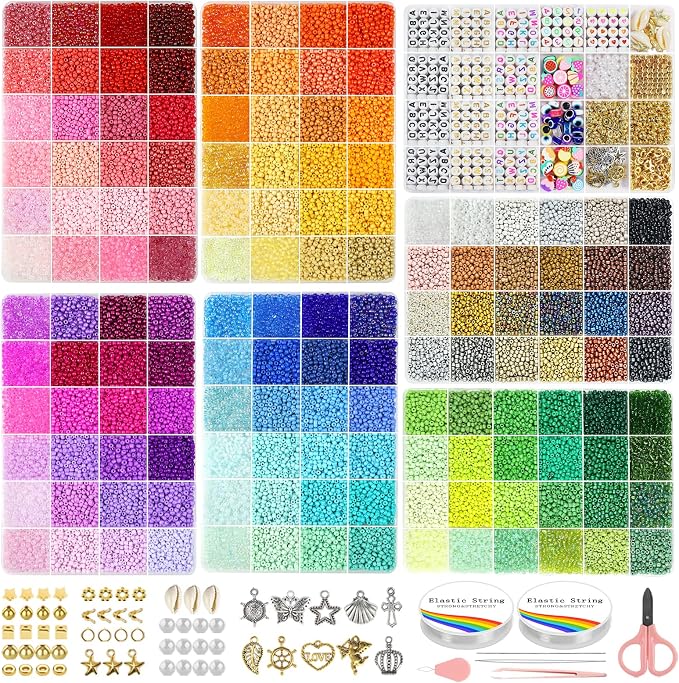 Redtwo 3mm 44500pcs 144 Colors Glass Seed Beads Kit | 7 Boxes Small Beads by Redtwo