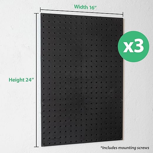 WallPeg Pegboard Kit - 3 ea. 24"x16" Black Peg Boards Panels - Made in USA
