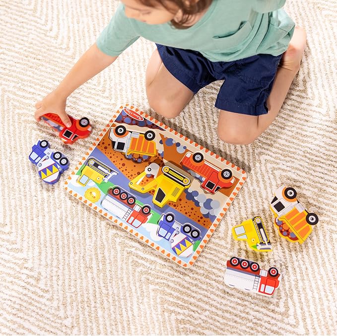 Melissa & Doug Construction Vehicles Wooden Chunky Puzzle - Image 2