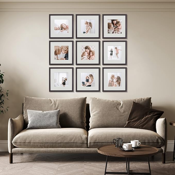 Sheffield Home 9 Piece Gallery Wall Frame Set, 12x12 Inch, Dark Oak - Image 2
