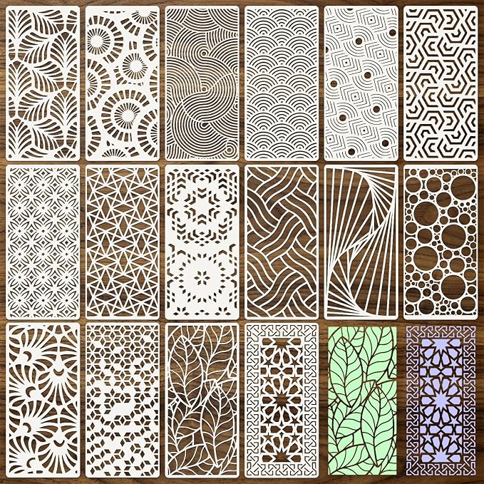 Geometric Texture Stencils for Crafts Reusable 16Pcs Stencils | DIY Art by Unknown