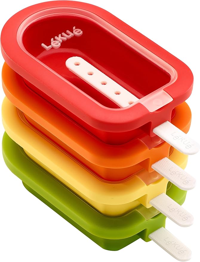 Lékué Set of 4 Stackable Popsicle Molds + Sticks & Lids | Homemade Freezer Ice by Lekue