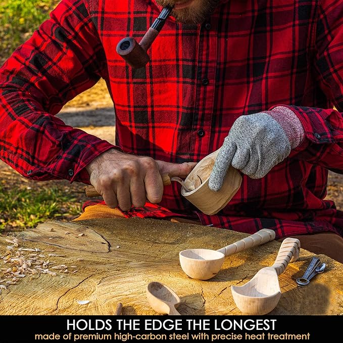 BeaverCraft Spoon Carving Hook Knife SK1 - Spoon Carving Tools Right-Handed - Crooked Whittling Knife for Spoons Kuksa Bowls and Cups, Whittling Tools for Beginners and Professional Carvers