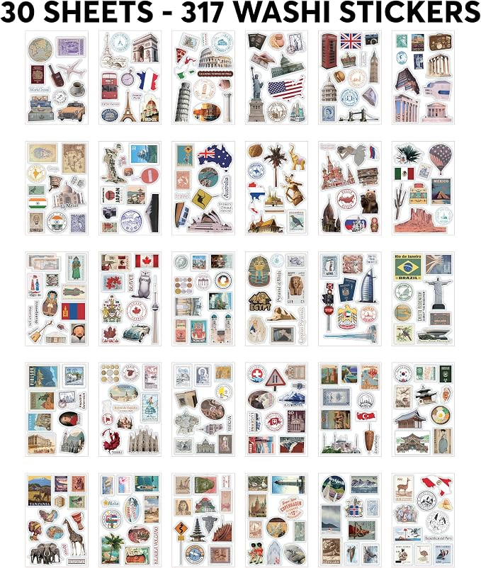 Fayware 300+ Travel Stickers for Scrapbooking & 20 A5 Papers - Image 5