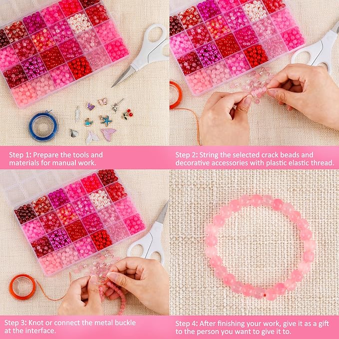 XSEINO About 1200PCS 6mm Glass Beads Bracelet Making Kit, 24 Assorted Red and - Image 4