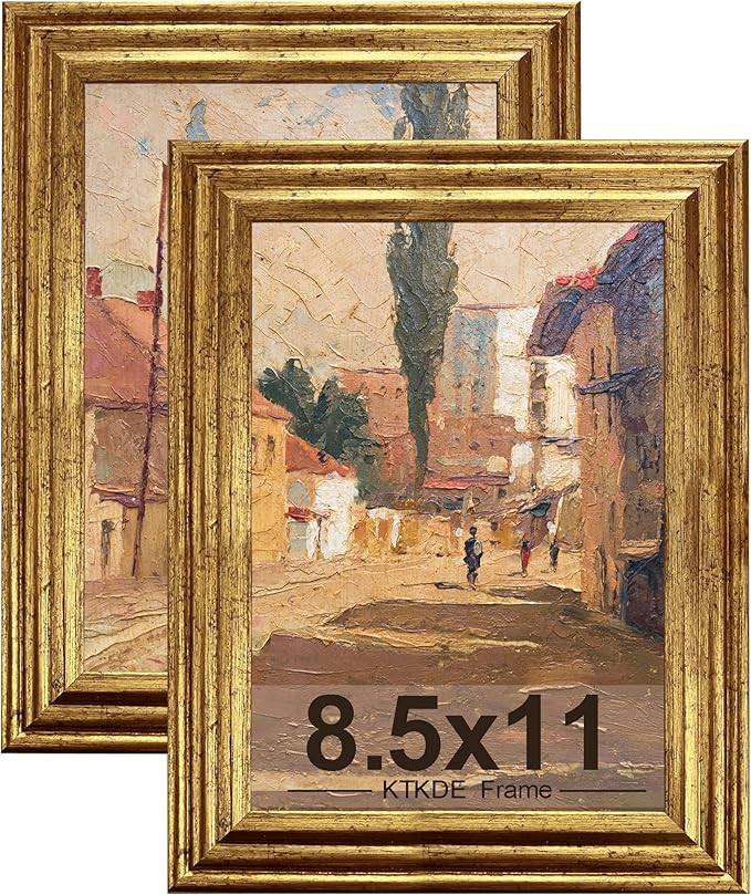 KTKDE 8.5x11 Picture Frame Set of 2, Ornate Vintage Gold Photo Frames 8.5 x 11 by KTKDE