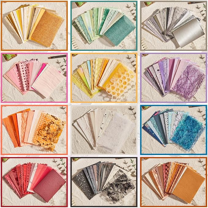 208 Sheets A7 Scrapbook Paper Kit, 12 Colors Mixed Textured Paper and Mesh - Image 3