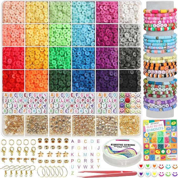 YMSDZHL 6000+PCS Clay Beads Bracelet Making Kit, 24 Color DIY Flat Preppy Beads by YMSDZHL